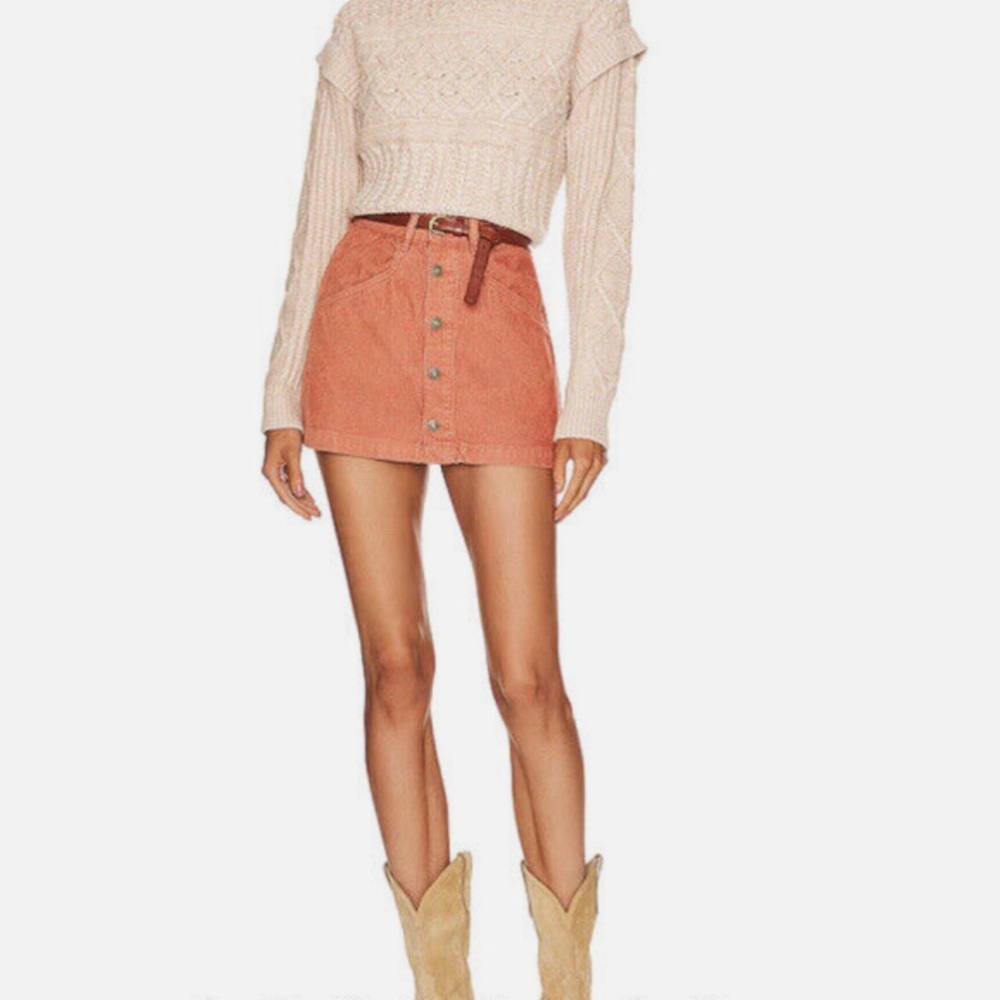 Free People Womens Corduroy Ray Cord Mini SKIRT - Myrrh NWT